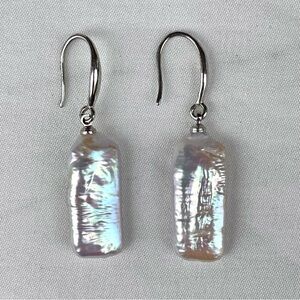 Iridescent Silver and Pearl Dangle‎ Earrings